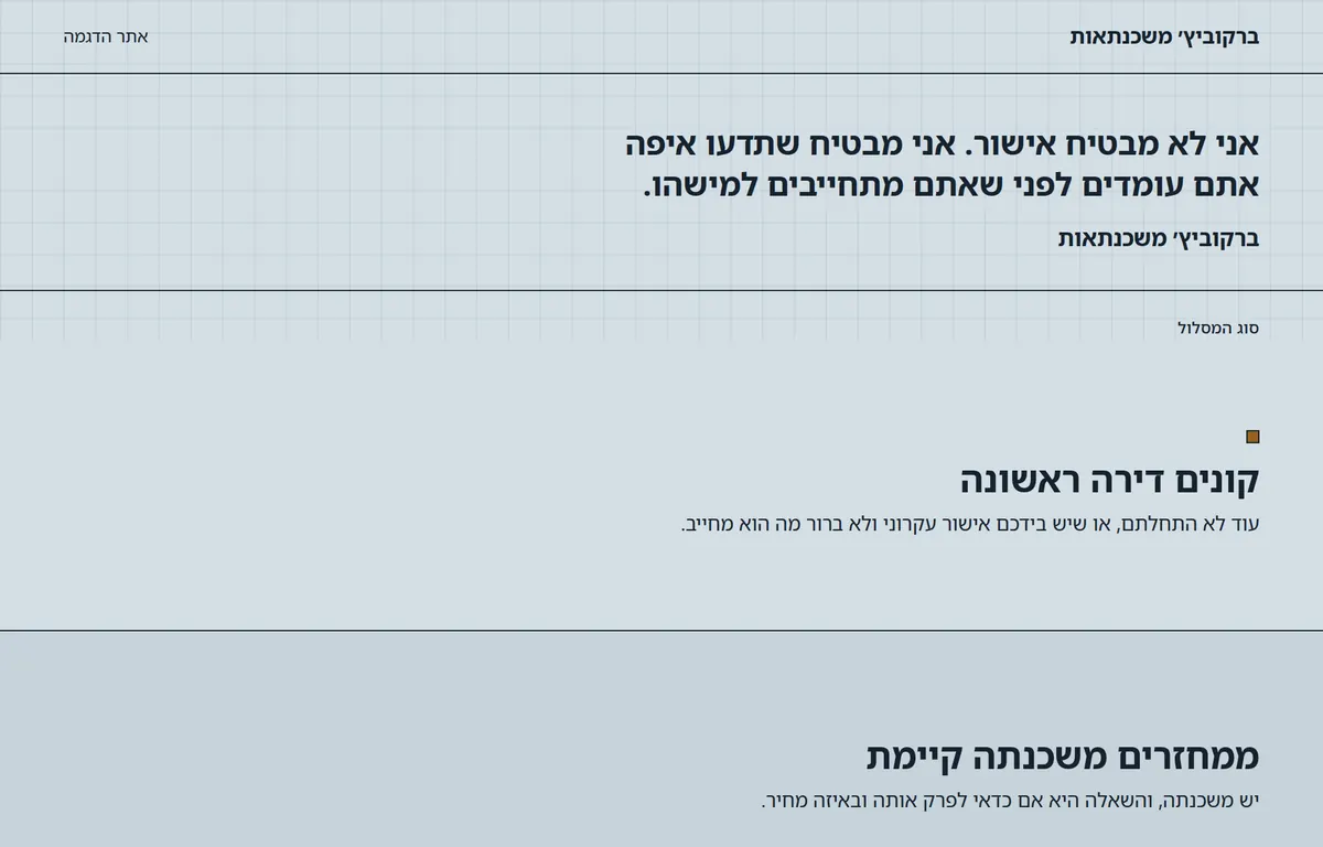 תצוגה מקדימה של ראש עמוד ההדגמה של ברקוביץ׳ משכנתאות, אתר הדגמה ליועצי משכנתאות.